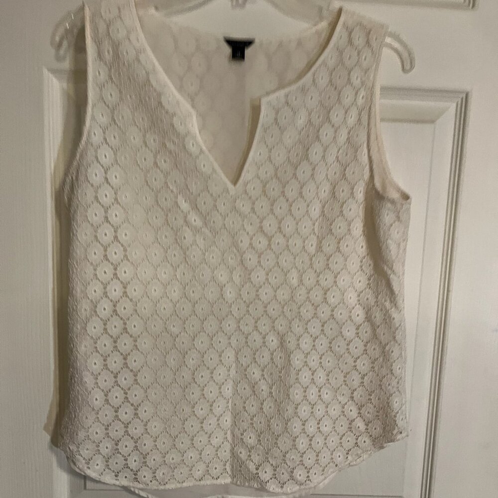 Ann Taylor Lace Sheer M White Top